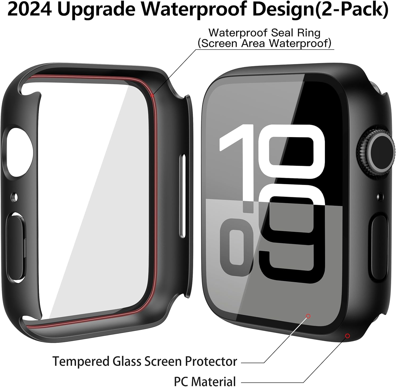 Misxi [2 Pack] Waterproof Hard Case with Tempered Glass Compatible with Apple Watch Series 11 (2025) Series 10 46mm, Ultra-Thin Anti-Fall Protective Cover for iWatch Screen Protector, Matte Black