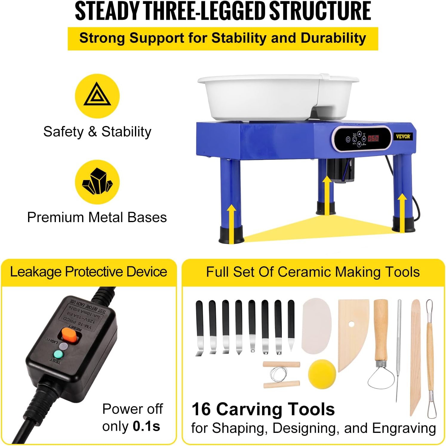VEVOR Pottery Wheel, Pottery Forming Machine 9.8" LCD Touch Screen, 350W Ceramic Pottery Electric DIY Clay Sculpting Tools, Foot Pedal & Detachable ABS Basin for Adults and Beginners Art Craft