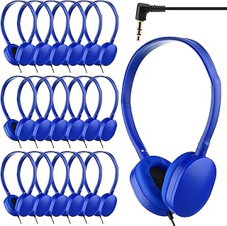 Konohan 18 Pack Class Set Headphones for Students Bulk Kids Headphones for Classroom School Adjustable 3.5mm Wired Earphones Classroom Must Haves Teacher Supplies(Blue)