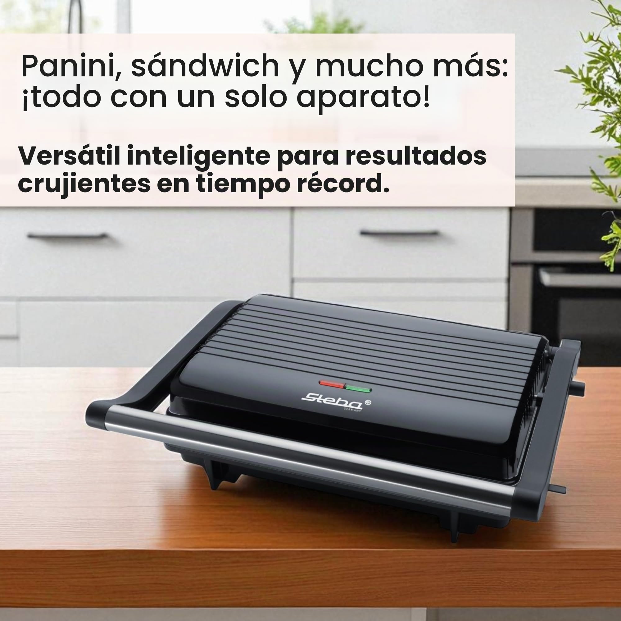 Steba Barbacoa de contacto FG 10 GRILLINO y parrilla Panini | plegable 180° como parrilla de mesa | Placas de cerámica sin PFAS 23 x 14,5 cm | 1000 W | Parrilla baja en grasa con bandeja recogedora |