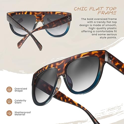 Miniatura 3 de Gafas de sol de gran tamaño con parte superior plana para mujer, diseño cuadrado grande, retro, gafas de sol