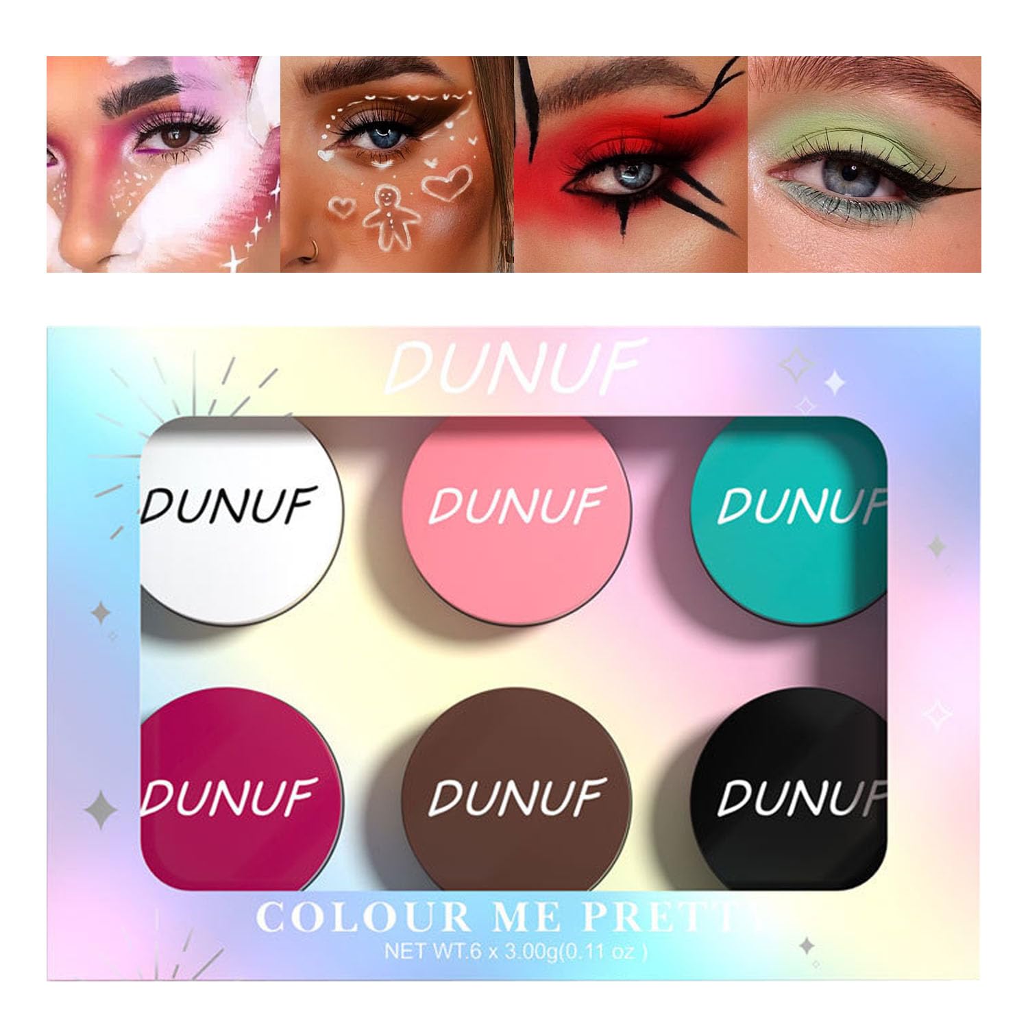 6 Color Eyebrow Cream, Eyeliner Cream, Body Paint Cream, Eyeshaow Cream, Color Hair Cream, Water Proof Last for All Day Long, Work Great with Multiple Makeup for Daily or Sports Halloween (D111)