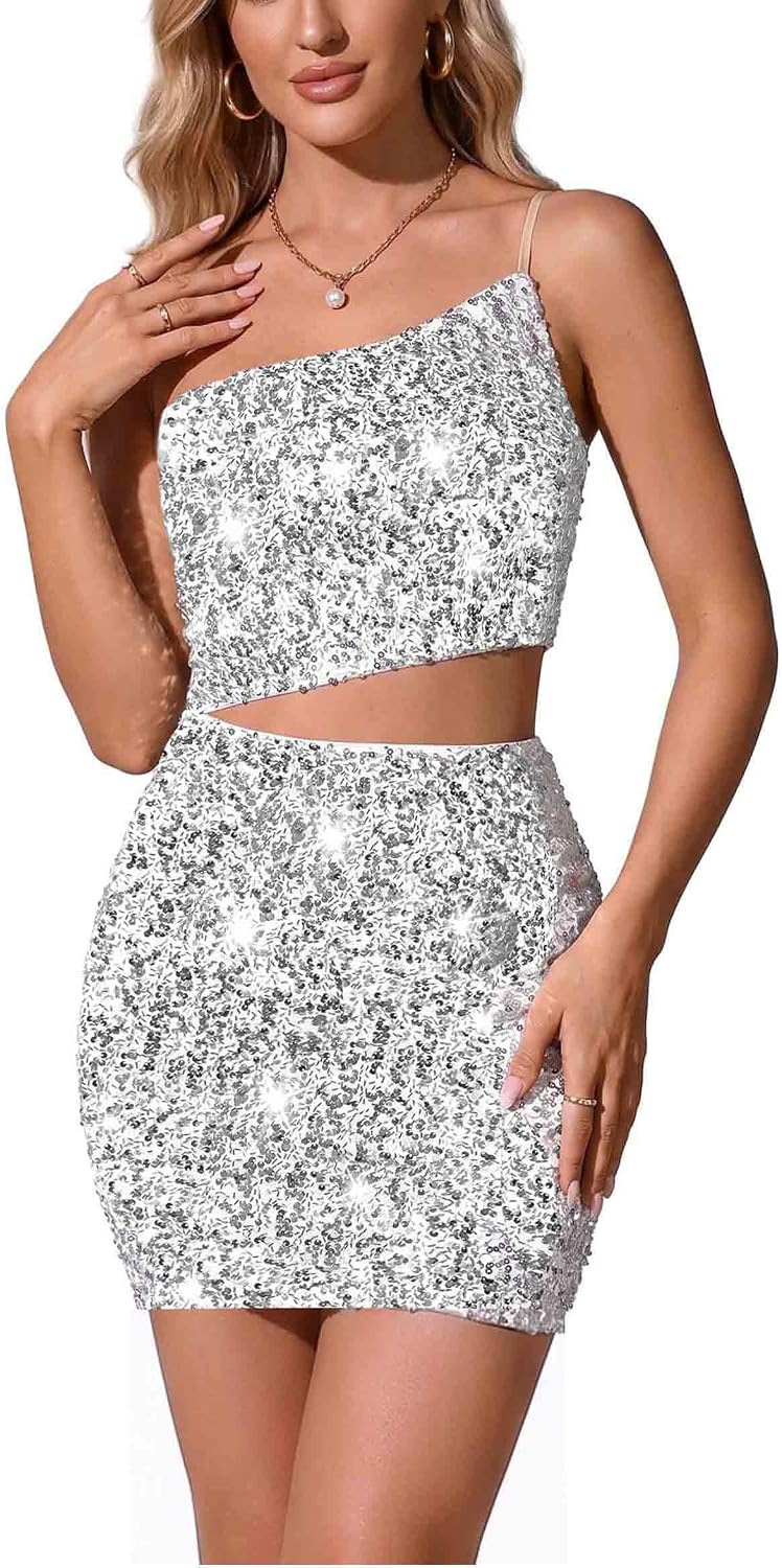 Women's Sparkly Sequin Dress Tube Mini Glitter Cocktail Disco Holiday Prom Homecoming Party Bodycon Dresses