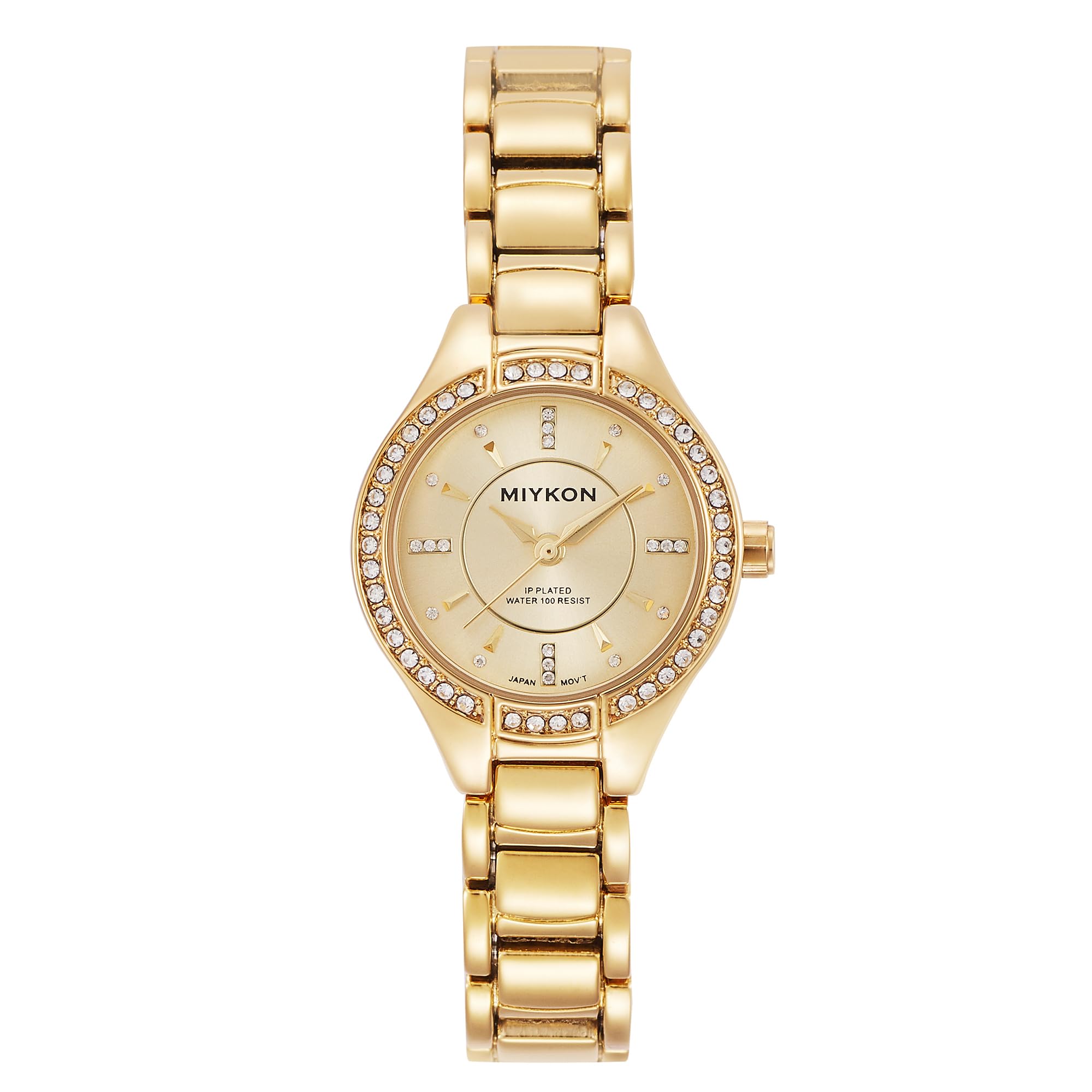 Miykon Relojes de plata y oro para mujer, pequeño y delicado reloj para mujer con cristales auténticos, pulsera de joyería para mujer pulida con iones, vidrio resistente a los arañazos, cuarzo japonés