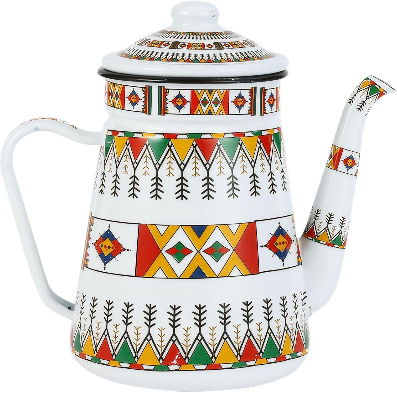 Enamel Coffee Pot 1.5L for Camping and Home Use, Vintage-Style Metal Tea Pot with Smooth Spout, Drip-Resistant Handle for Pouring