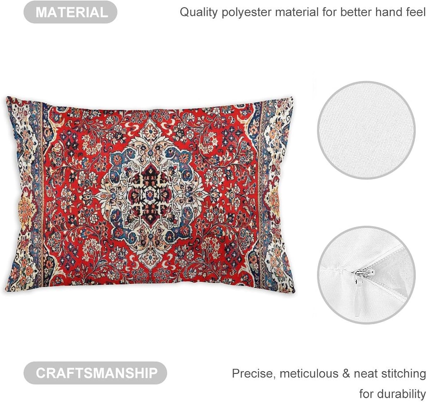 Red Blue Sarouk Persian Carpet Print 26 Throw Pillow Covers 12"x20" Soft Velvet Decorative Throw Pillowcases Cushion Cover for Home Decor Living Room Bed Couch Car image 3