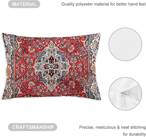 Miniatura 3 de 26 fundas de almohada con estampado de alfombra persa Sarouk rojo y azul de 12 x 20 pulgadas, fundas de almohada decorativas de terciopelo suave