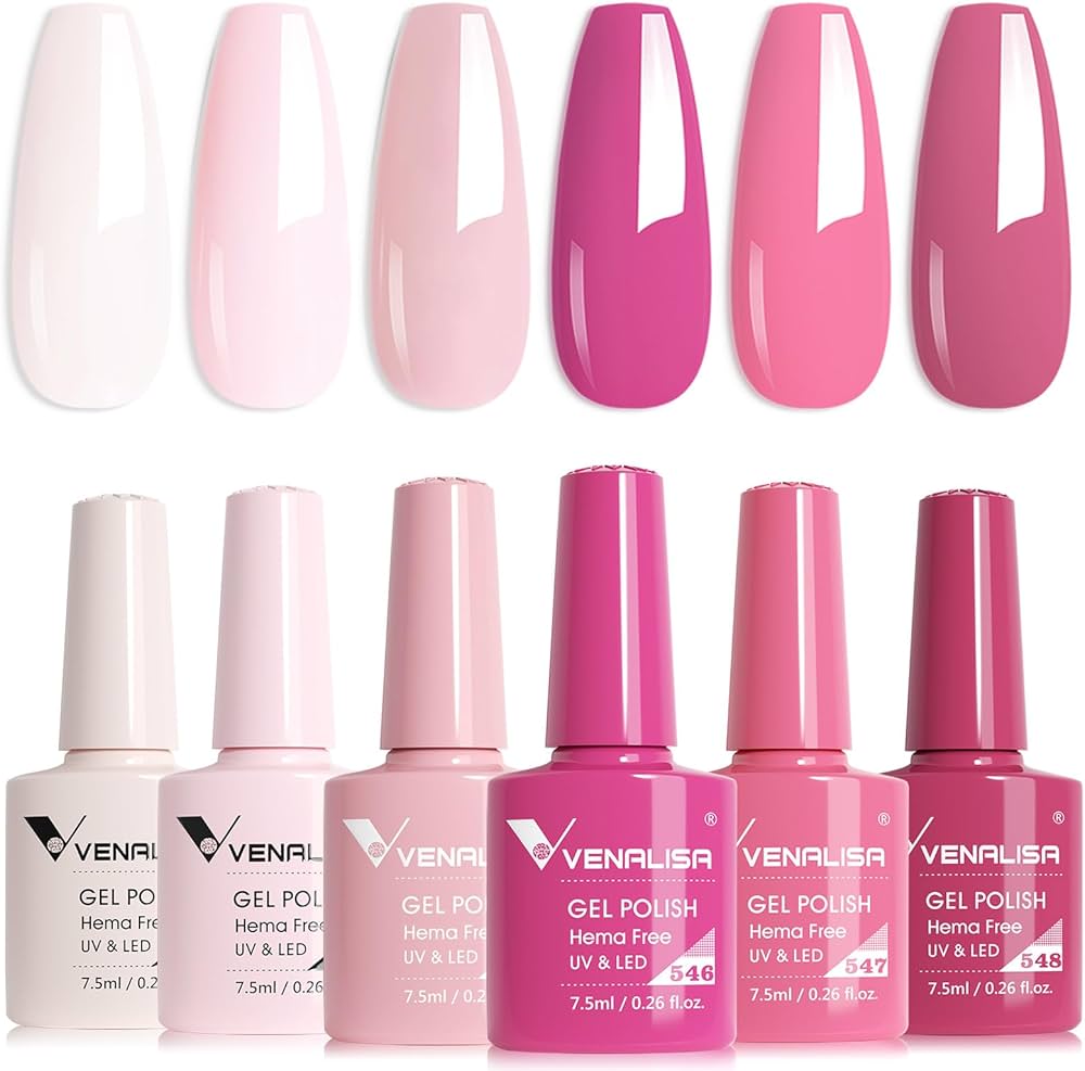Amazon.com : VENALISA Pink Gel Nail Polish Set of 6 Colors Milky