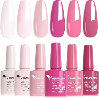 VENALISA Pink Gel Nail Polish Set of 6 Colors Milky White Hot Pink Gel Polish Kit Soak Off UV Gel Salon Nail Art DIY at Home Manicure
