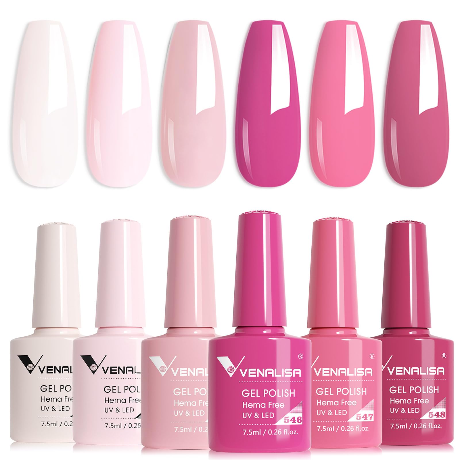 Amazon.com : VENALISA Pink Gel Nail Polish Set of 6 Colors Milky