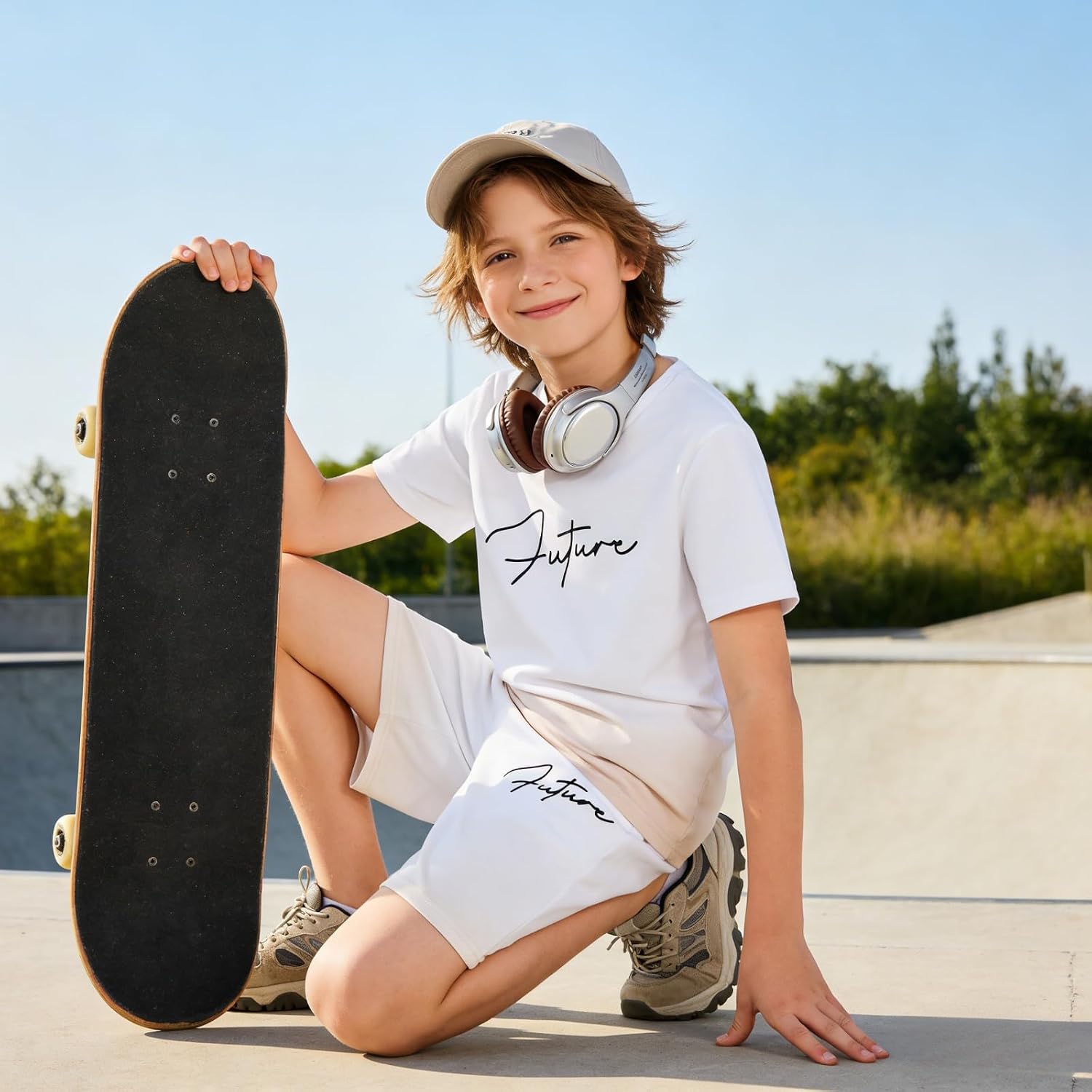 Boys Clothes Summer Striped Short Sleeve Letter Print T-Shirt + Shorts 2 Pieces Set, Sizes 7-14 Years image 5