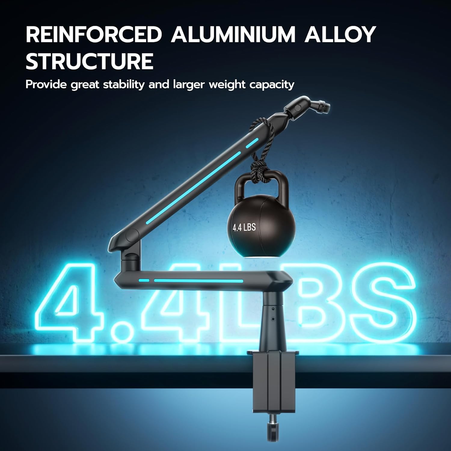 ARES WING Aluminum Low Profile Mic Arm with 4.4 lbs Load Capacity, Adjustable Microphone Boom Arm with 3/8” to 5/8” Screw Adapter, Desk Mount Mic Stand for Gaming Streaming Podcasting, Black