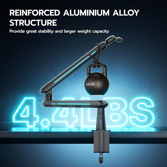 ARES WING Aluminum Low Profile Mic Arm with 4.4 lbs Load Capacity, Black | Adjustable Microphone Boom Arm with 3/8 to 5/8 Screw Adapter, Desk Mount Mic Stand for Gaming Streaming Podcasting