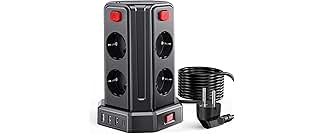 Sameriver Power Strip with Switch, with 4 USB Ports (3 USB-A+1 USB-C Max 5V/3.4A) 8 Electrical Outlets with 4 Switches, Surge Arrester and 2 m Cable for Home and Office