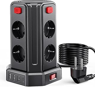 Steckdosenleiste mit 4 USB, Sameriver 8 Fach Mehrfachsteckdose Überspannungsschutz, Steckdosenleiste Steckdose mit Schalter, 2M Verlängerungskabel,Steckdosenturm Mehrfachstecker für Zuhause,Büro