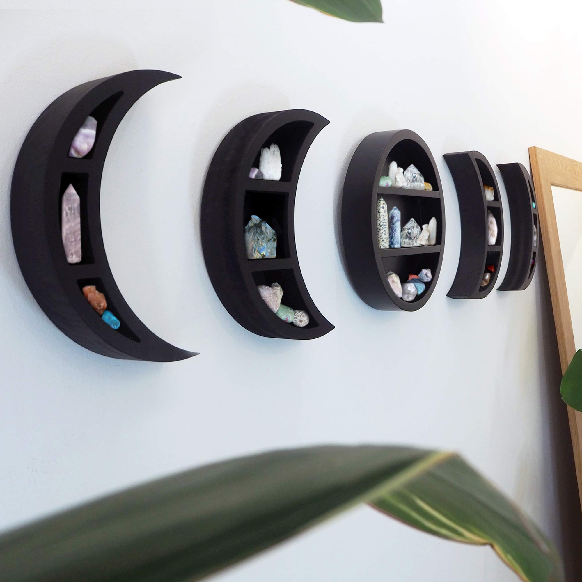 PHAREGE Moon Phase Schweberegal Set – 3 Regale In Schwarz, Unterschiedliche Größen, Für Deko, Bücher & Pflanzen