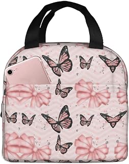 Bolsa de almuerzo aislada versátil, duradera, ligera, para el trabajo, la escuela, al aire libre, color rosa mariposa