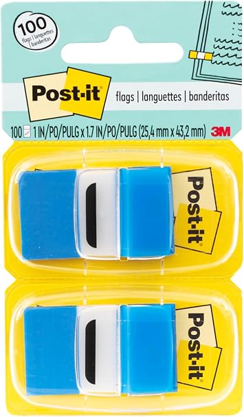 Post-it Flags, 1 x 1.7 in, Blue, 12 Dispensers, 50 Flags/Dispenser