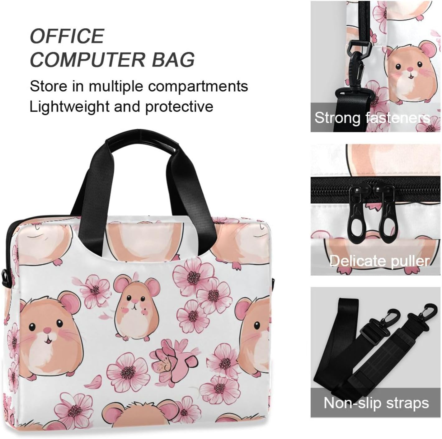 Case for Laptop Portable Crossbody Messenger with Handle and Shoulder Strap 15.6 inch Computer Case kawaii-style Guinea Pig Mouse White