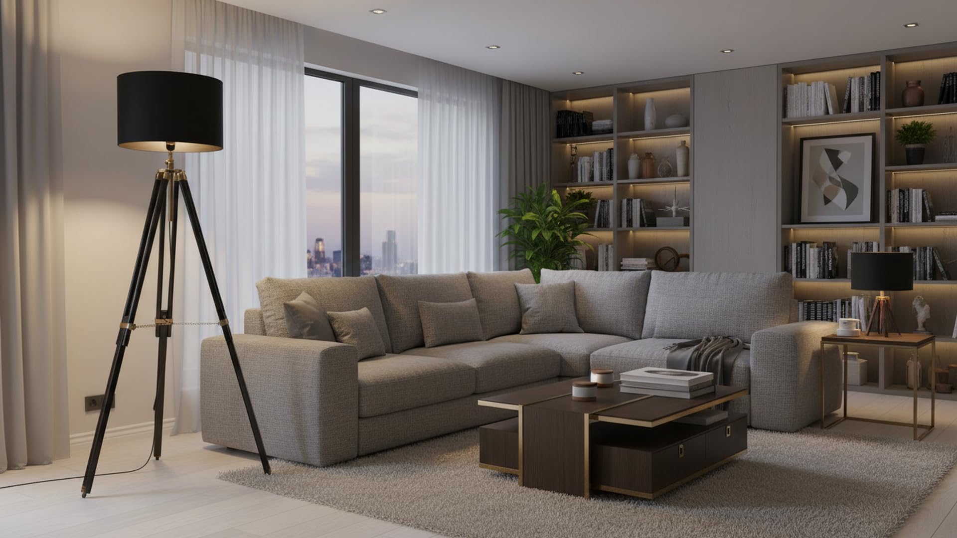 Lampadaires sur trépied pour salon, milieu du siècle moderne pour chambre à coucher, design réglable, lampe pour bureau avec finition noire