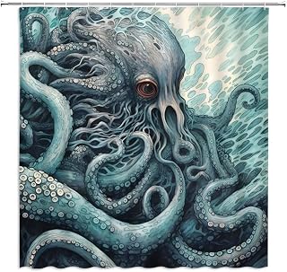 Nautical Octopus Shower Curtain Adventure Cool Gothic Halloween Kraken Tentacle Marine Life Funny Sea Animals Ocean Wildlife Polyester Fabric Bathroom Curtain Sets Hooks 70 x 70 Inch