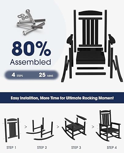 Vista 76 de Kingyes Mecedoras de polietileno de alta densidad para exteriores, sillas mecedoras para patio, deck, soportan hasta 330 libras, azul Azul marino