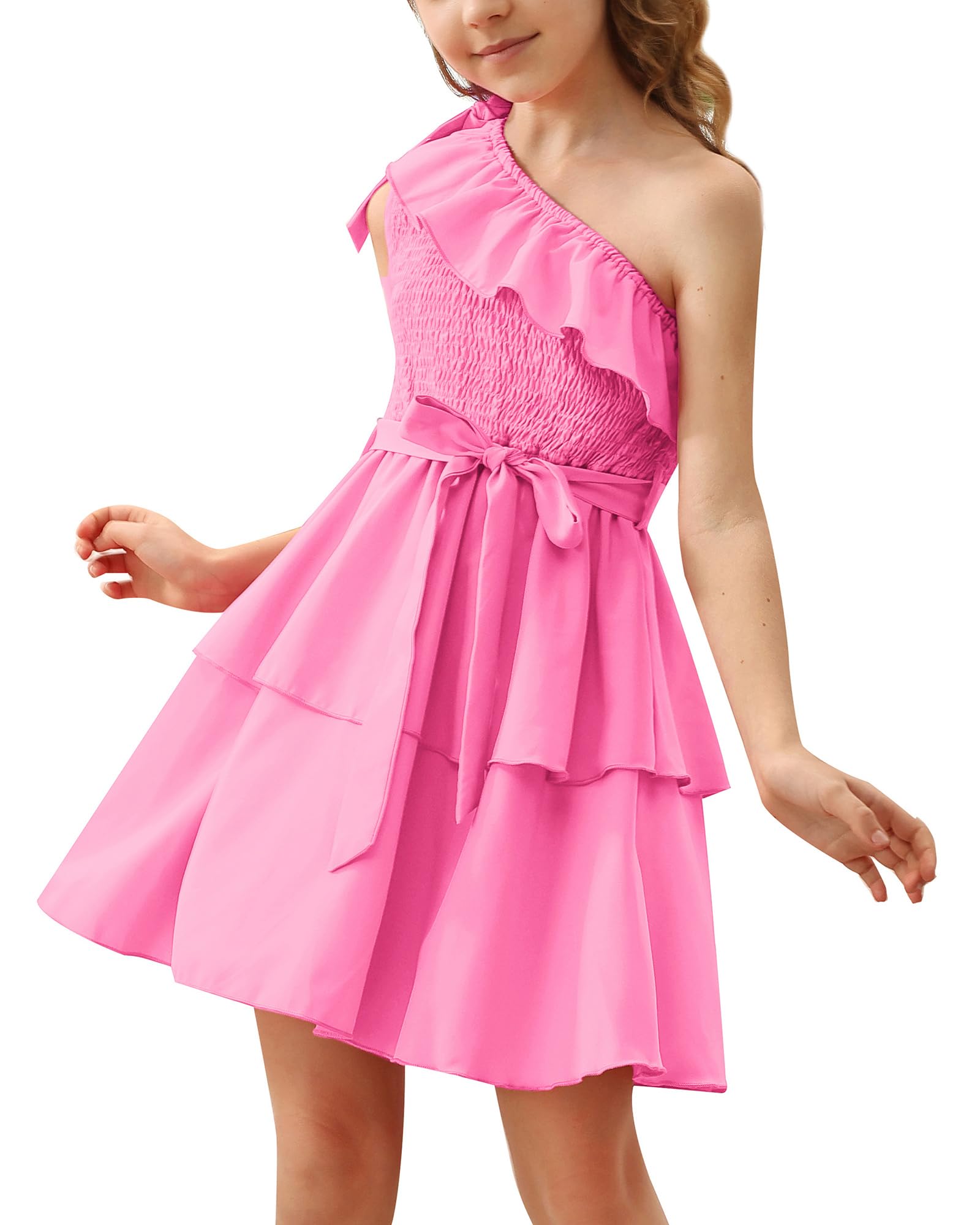 Danna Belle Girls Dress Tween One Shoulder Ruffle Tiered Layer Summer Party Dress Clothes Gifts Size 5-14