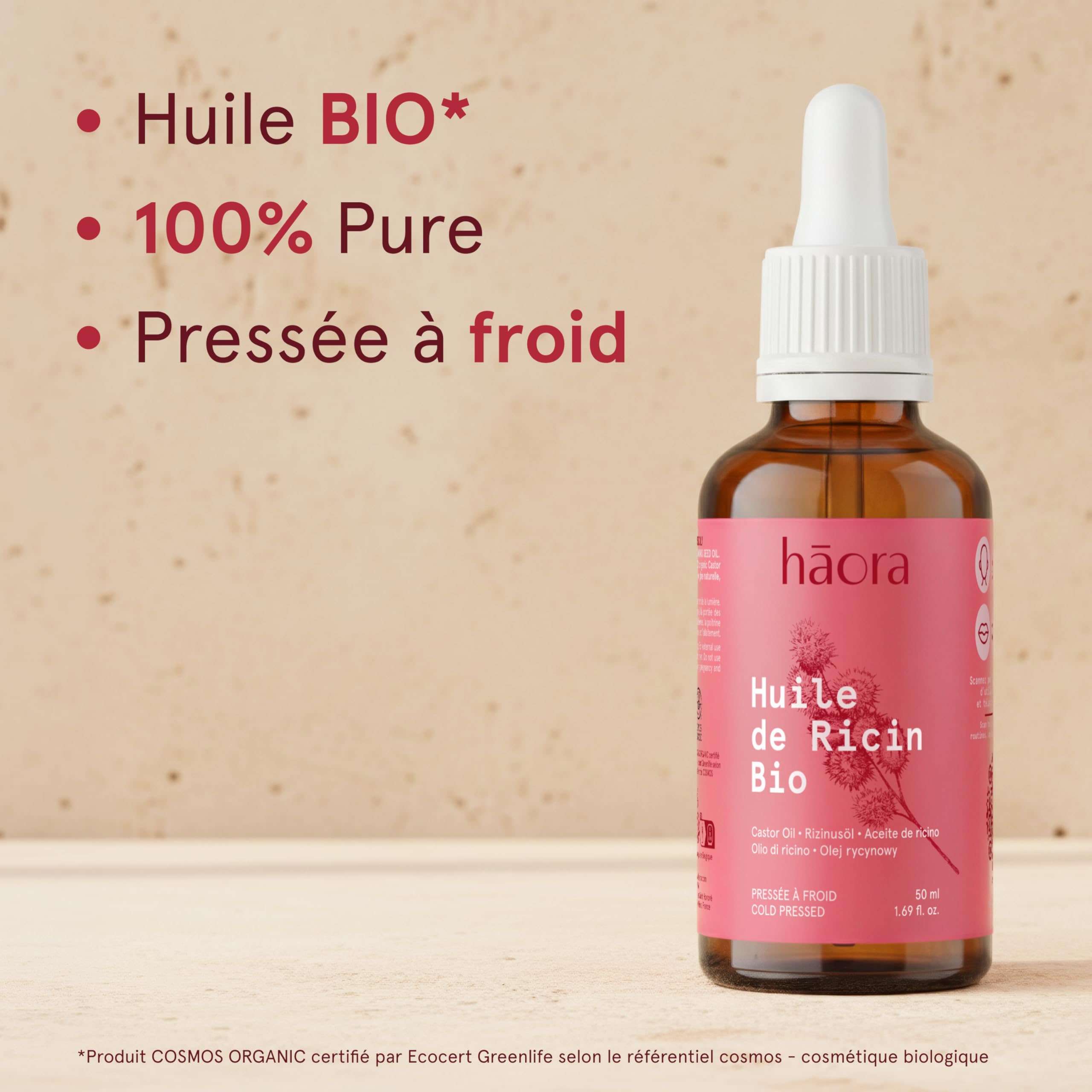 Huile de Ricin Bio 50 ml - 100% Pure et Naturelle - Soin Fortifiant Cheveux, Cils, Sourcils, Barbe & Ongles - Huile Végétale Pressée à Froid - Haora - 4