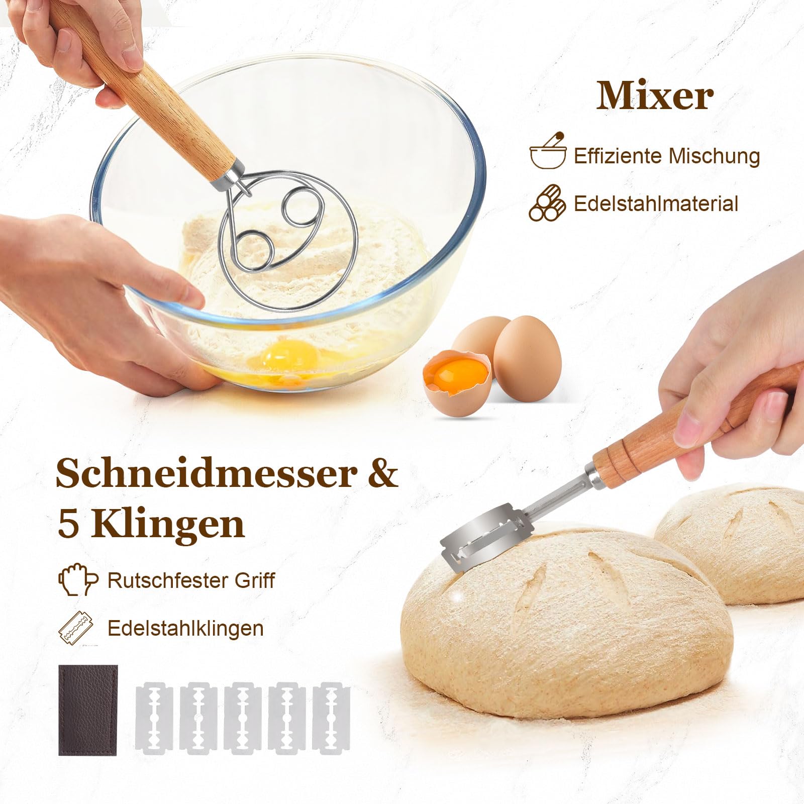 SHANNA GäRköRbchen, GäRkorb 15 Teilig, Sauerteig Starter Set, Brot Backen, GäRköRbchen Oval und Runde, Brot Backen ZubehöR, sauerteig set FüR Professionelle und HäUsliche BäCker