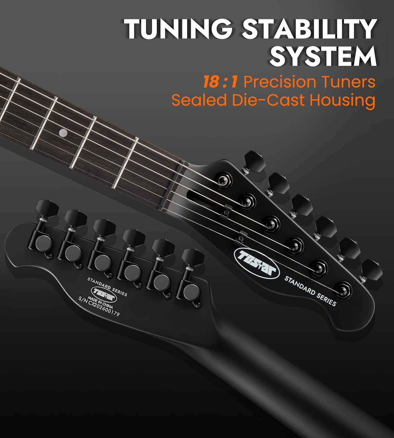 Tostar Electric Guitar: HH Humbuckers, Fixed Hardtail Bridge & Smoked Matte Finish, 3-Way Switch, 39" Solid Body Electric Guitar for Intermediate Players, Guitarra Eléctrica, Black-HH, Standard Series