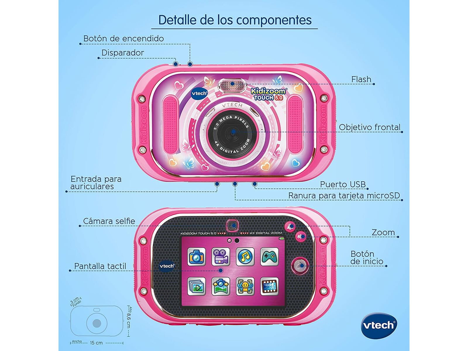 VTech Kidizoom Touch 5.0 Cámara de Fotos Digital Infantil Color Rosa versión española (80-163557)
