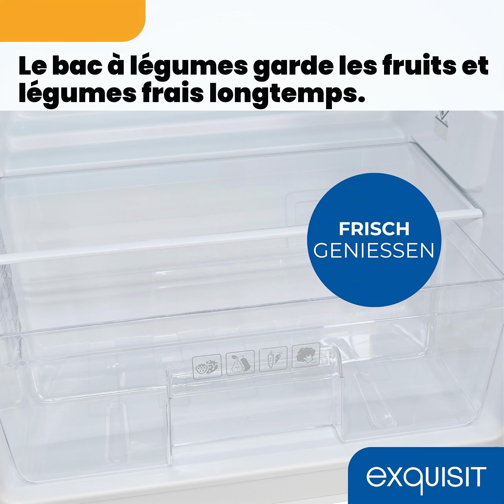 Exquisit EKS5131-V-040E Réfrigérateur encastrable pour chambre complète | Capacité utile 129 l, classe énergétique E, 39 dB(A) | Technologie de porte remorquée, éclairage LED, étagères en verre, bac à