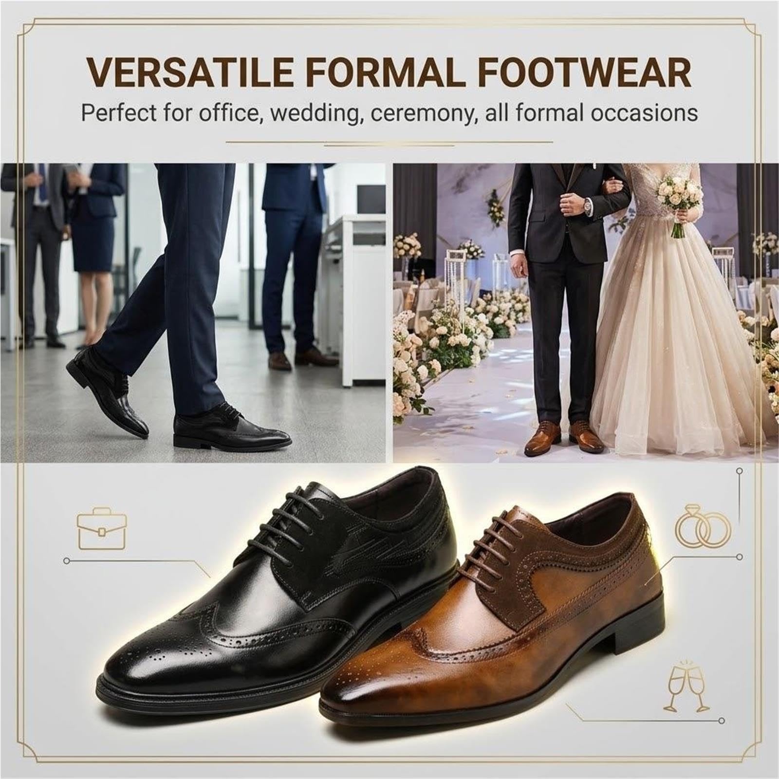 Scarpe Eleganti da Uomo retrò Formali, Pelle PU A Trama Fine