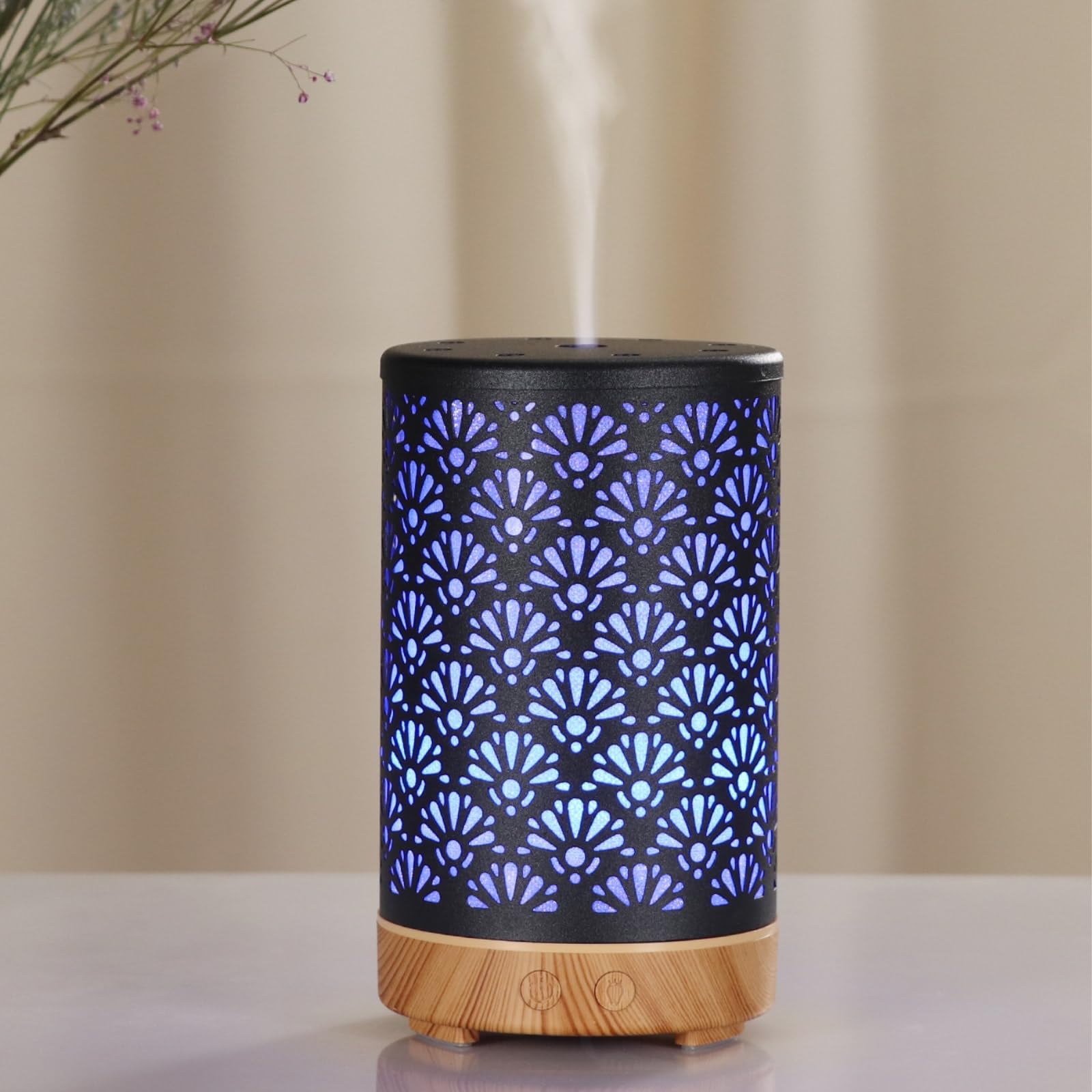 Zen’Arôme Diffuseur Ultrasonique Aromathérapie Sofia - Diffusion Huile Essentielle à Froid - Diffuseur Électrique avec Télécommande - Éclairage Led Personnalisable – Coque en Métal avec Décor Original