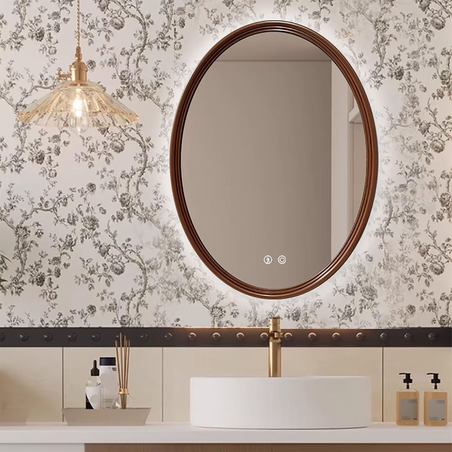 FGXHHS Antique Oval with Dimmable Anti-Fog Lighting, Wall Mounted Vanity for Entryway Decor