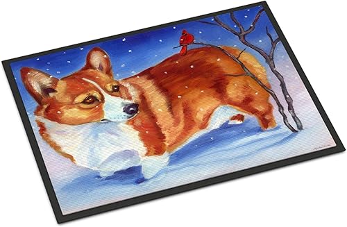 Caroline's Treasures 7411MAT Corgi Cardinal Buddy - Felpudo de 18 x 27 pulgadas, para interiores y exteriores, para entrada, antideslizante,