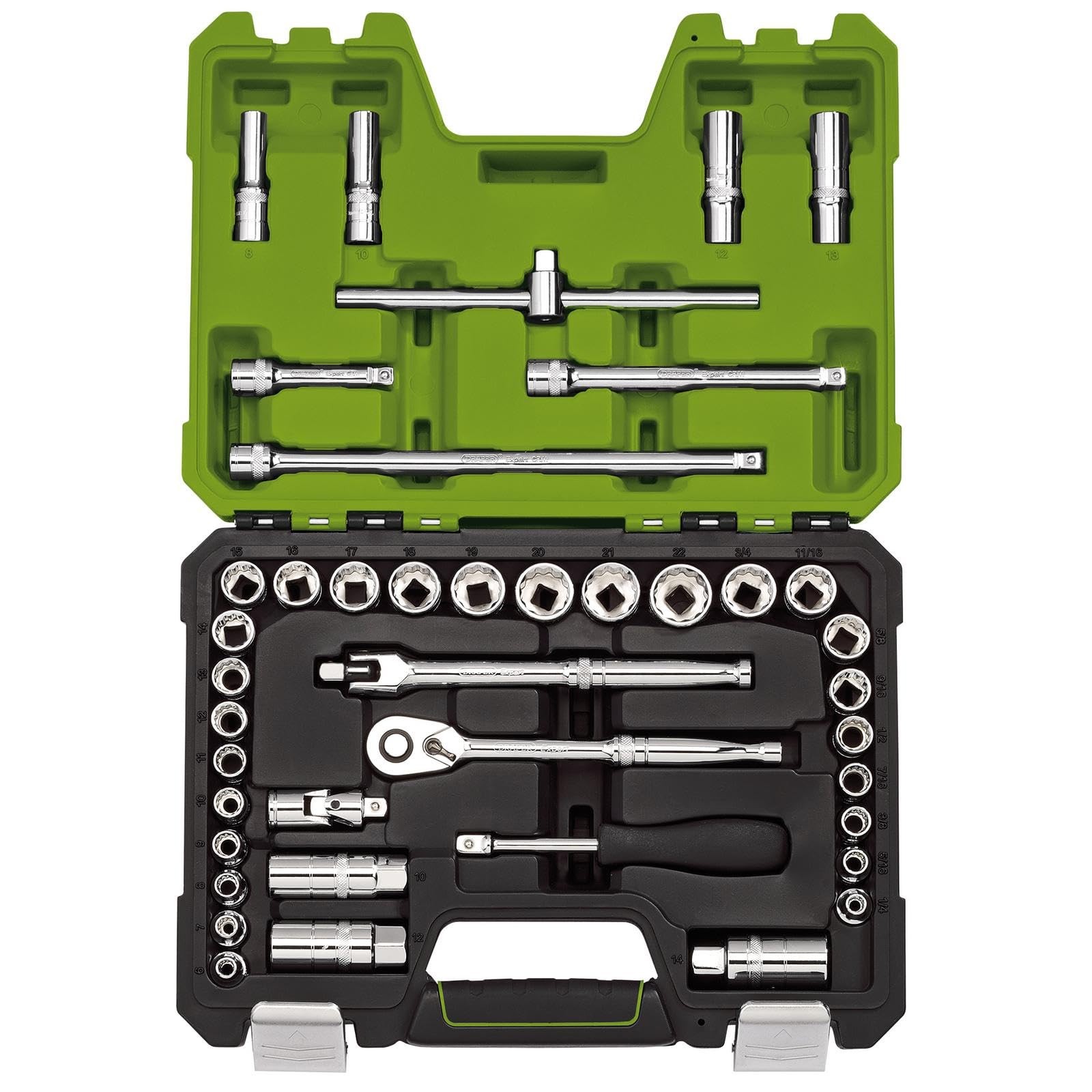 Draper Expert Socket Set, 3/8"" Sq. Dr. Combined Mm/Af, Green (41 Piece) 04464
