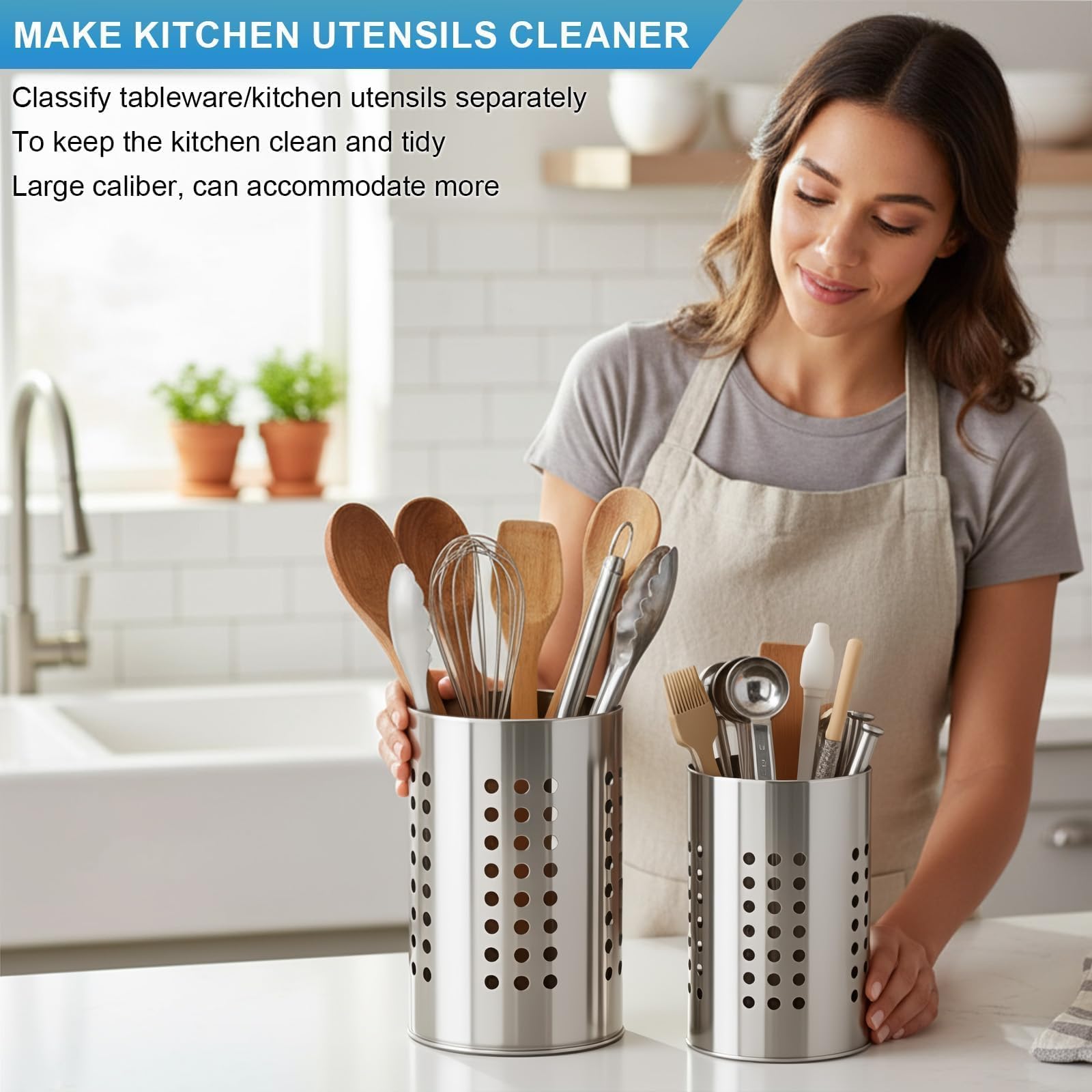 Küchenutensilienhalter aus Edelstahl, Küchenbesteck, Löffel- und Gabelständer, ideal für Kochutensilien und Essstäbchen, Küchenaufbewahrungslösung, 2 Stück
