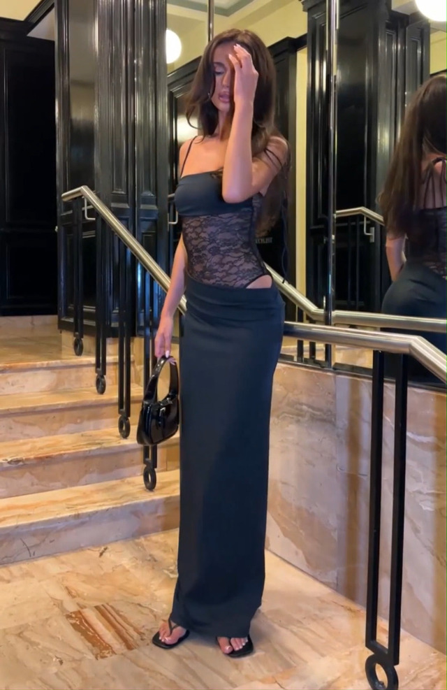 Amazon.com: GRMLRPT Women Sexy Lace Patchwork Maxi Dress Spaghetti Straps  Y2K Sheer Long Bodycon Club Cocktail Long Dresses,Black,S : Clothing, Shoes  & Jewelry