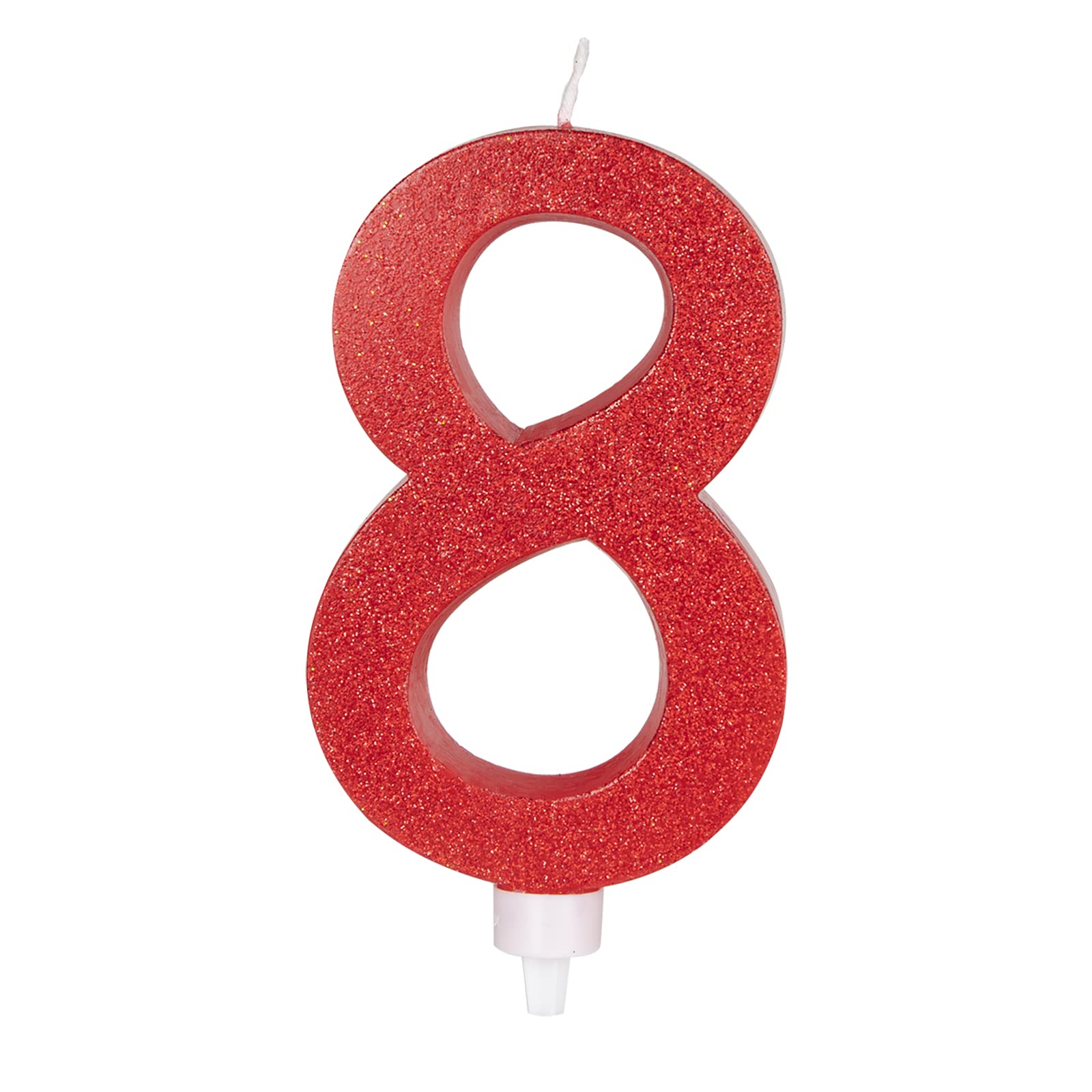 Velas grande 15,5 cm para tarta de cumpleaños número glitter - ideal para fiestas de cumpleaños, aniversarios, baby shower, fiestas, celebraciones, bodas de oro o plata - 1 unidad (8, Rojo)