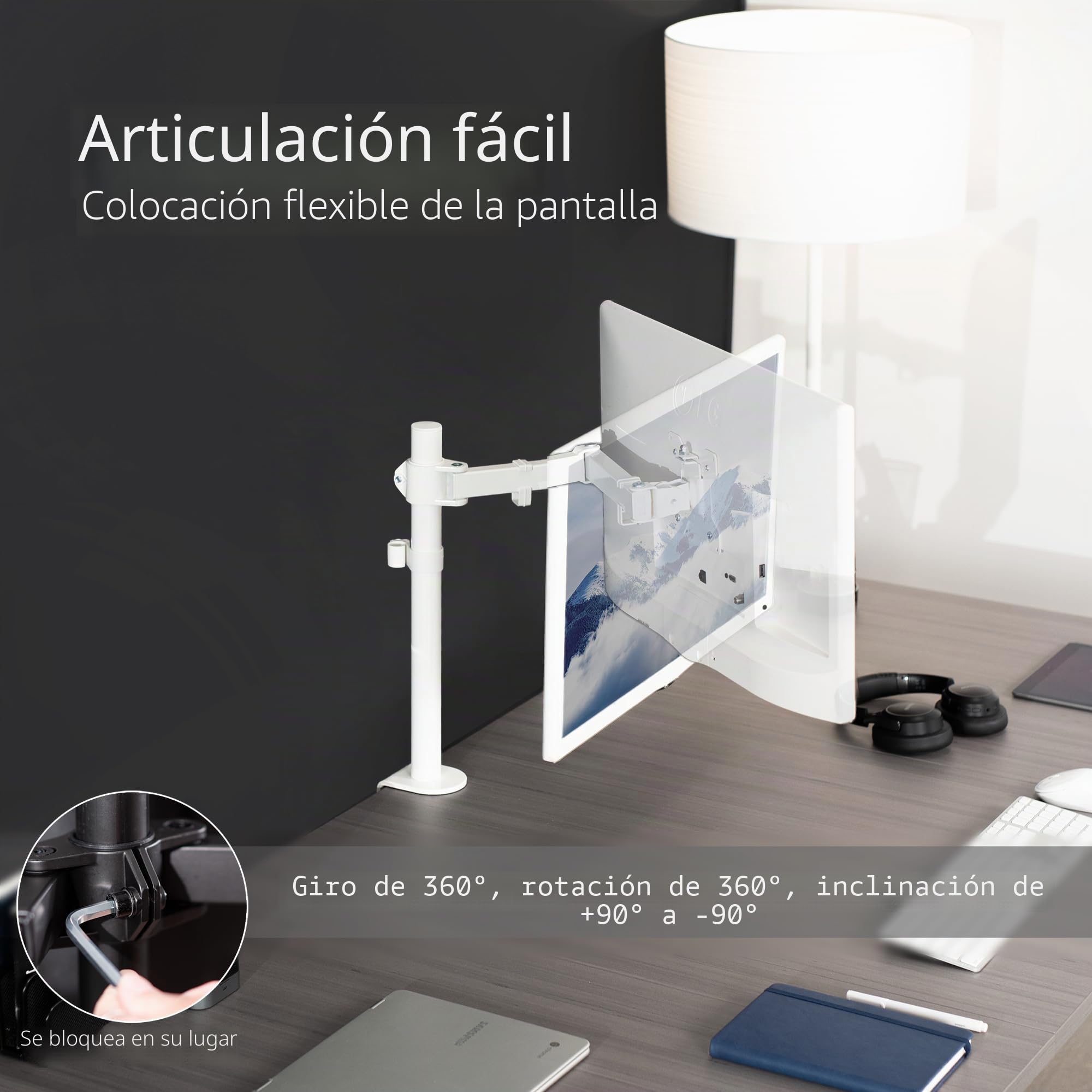 Vivo STAND-V001W Soporte de Escritorio con Brazo para Monitor 32 Pulgadas y 38 Pulgadas Ultraancho, Abrazadera en C, VESA 75x100 mm, Blanco