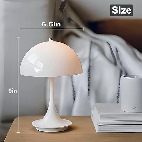 Miniatura 2 de Mini lámpara de mesa inalámbrica con forma de hongo, recargable al tacto, portátil, luz de mesita de noche, 3 modos, lámpara de escritorio regulable