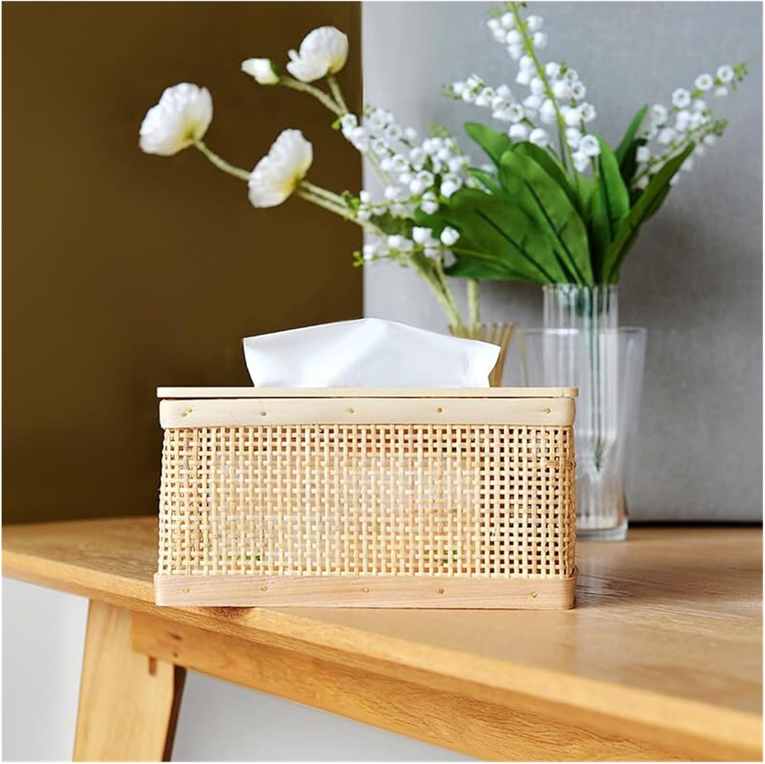 Tissue Box Holders Rattan Rectangle Tissue Box Cover Holder Solid Wooden Decorative Facial Case Fun Bathroom Decor