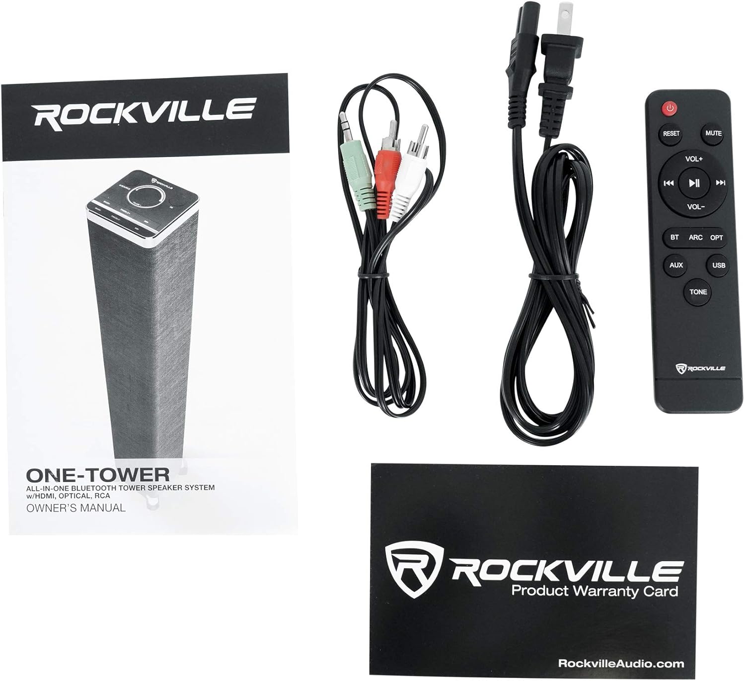 Rockville ONE-Tower BG All-in-One Bluetooth Speaker System+HDMI/Optical/RCA