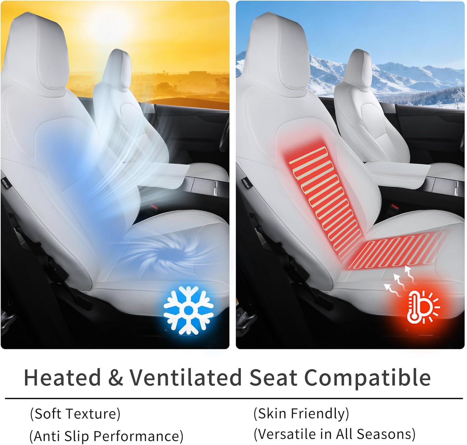 Custom Fit Seat Covers for 2025 2026 Tesla Model Y Juniper (5-Seater) - Ventilated Seats & Rear Screen Compatible - Nappa Leather Full Set Car Seat Protectors (White, Model Y 2025)