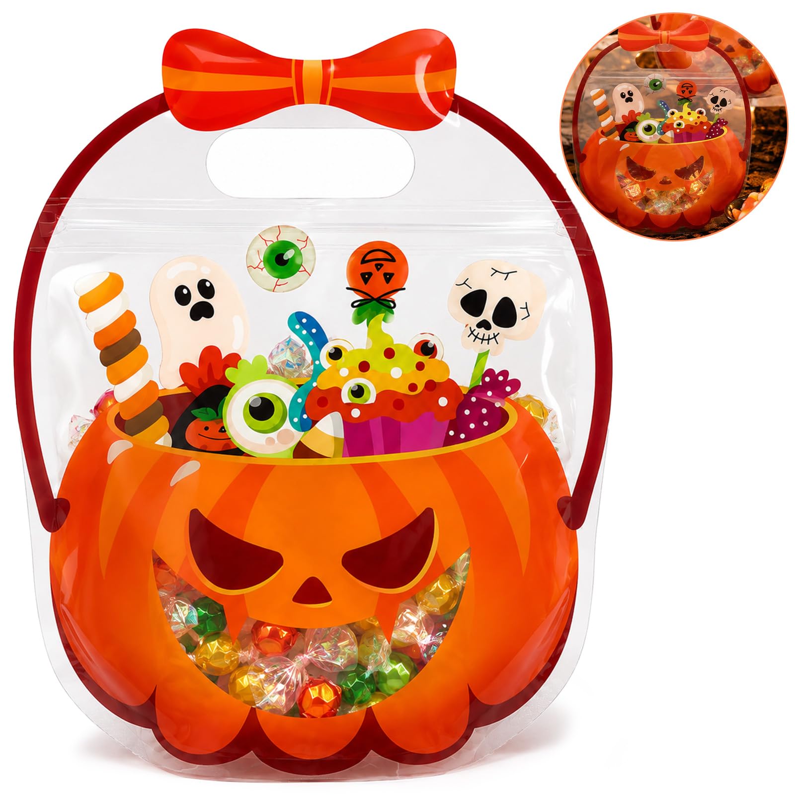 20 PCS Pumpkin Halloween Sweet Bags Trick or Treat Gift Bags with Handle