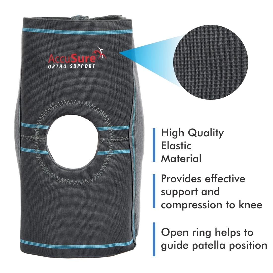 AccuSure Knee Support, Open-Patella Brace for Arthritis, Joint Pain Relief, Injury Recovery with Adjustable Strapping & Breathable Elastic Material (S) 2