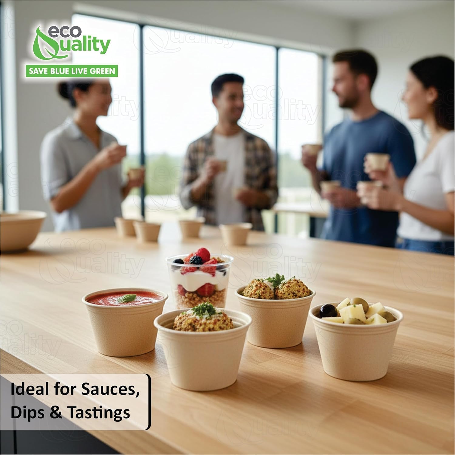 EcoQuality 2 Oz Compostable Portion Cups - Sugarcane Bagasse Condiment Souffle Cups - Biodegradable Sauce Cups - Disposable Sample Cups, Slime, Jello Shot Cups, Food Storage, Takeout, Dressing (5000)