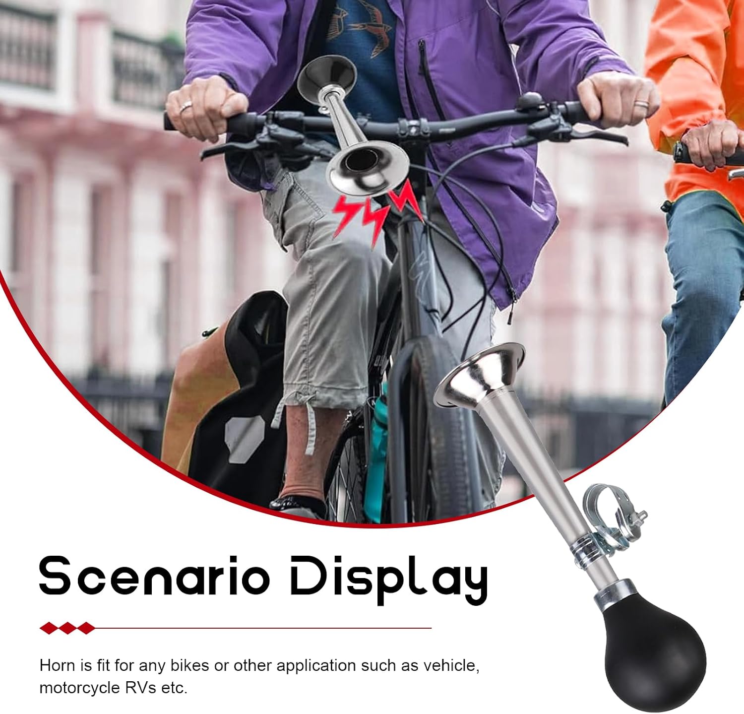 Bike Air Horn, Loud Chrome Metal Bicycle Horn, Classic Retro Loudspeaker with Rubber Squeeze, Universal for Vehicles, Bicycles, Golf Carts (Silver)