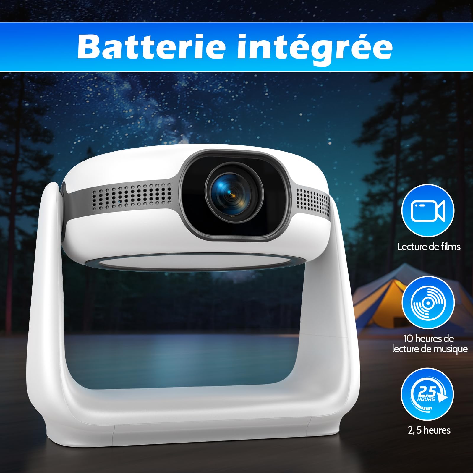 Vidéoprojecteur extérieur sans Fil avec Mise au Point Automatique et Correction du trapèze, Support vidéo Full HD 1080P et 4K avec WiFi6 Bluetooth, vidéoprojecteur pour Le cinéma à Domicile